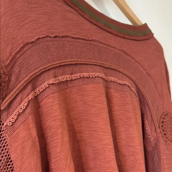 Free People Bohemian Rust Top with Crochet Sleeves - Picture 3 of 5